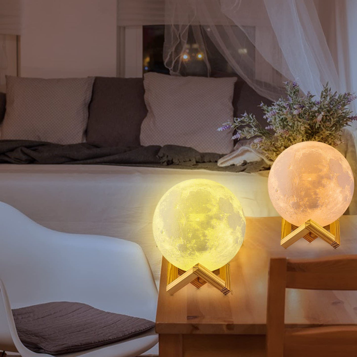 Skorter | Dtoetkd 3D Moon Lamp 6 Inches, 16 Colors, Touch Control, USB Rechargeable - Perfect Gift For Children