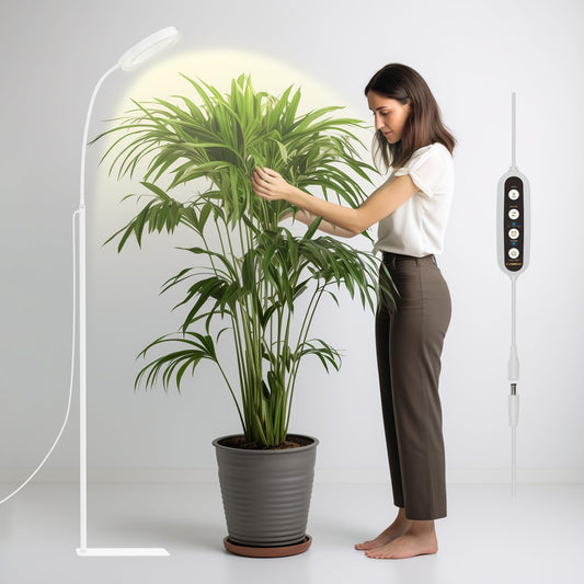Skorter | Glowrium Indoor Wax Lamp, 20 Watt Full Spectrum Led Plant Growth Lamp With Stand, Adjustable Height With Timer 3/9/12 Hours, White Led Plant Lamp