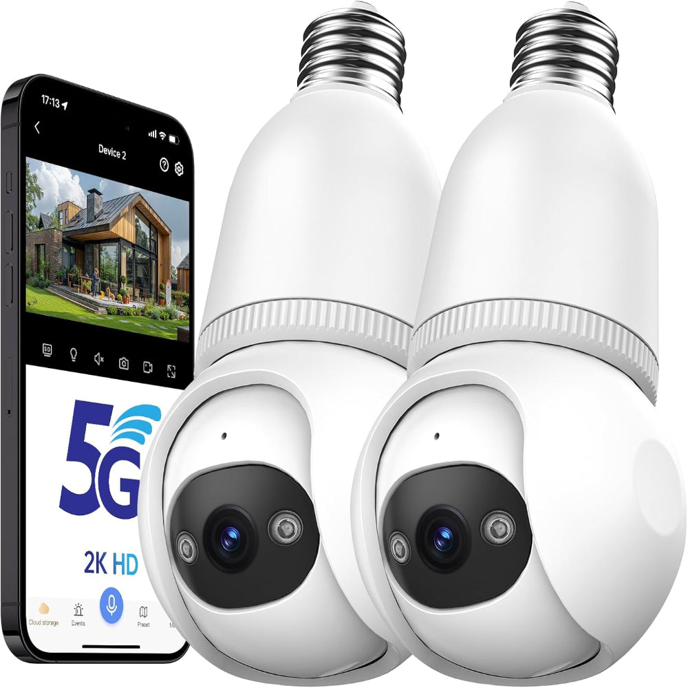 Skørter | 2 Pack Light Bulb Security Camera - Wireless Outdoor - 360° AI Motion Detection