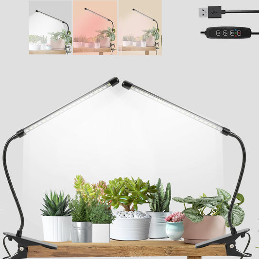 Skorter | Otryad Full Spectrum Grow Lights For Indoor 6000K White Red Leds, 9-Level Dimmable Indoor Plant Growth Light For Seed Starting, Automatic On/Off Clips Plant Growth Lamp, 3/9/12H Timers, 2Pack