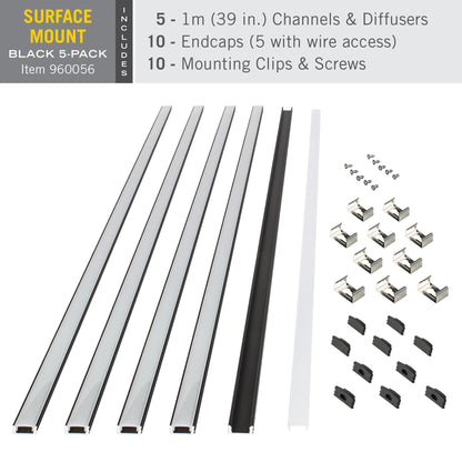 Skorter | Armacost Lighting Led Tape Light Mounting Channel 5-Pack - Black aluminum, 960056