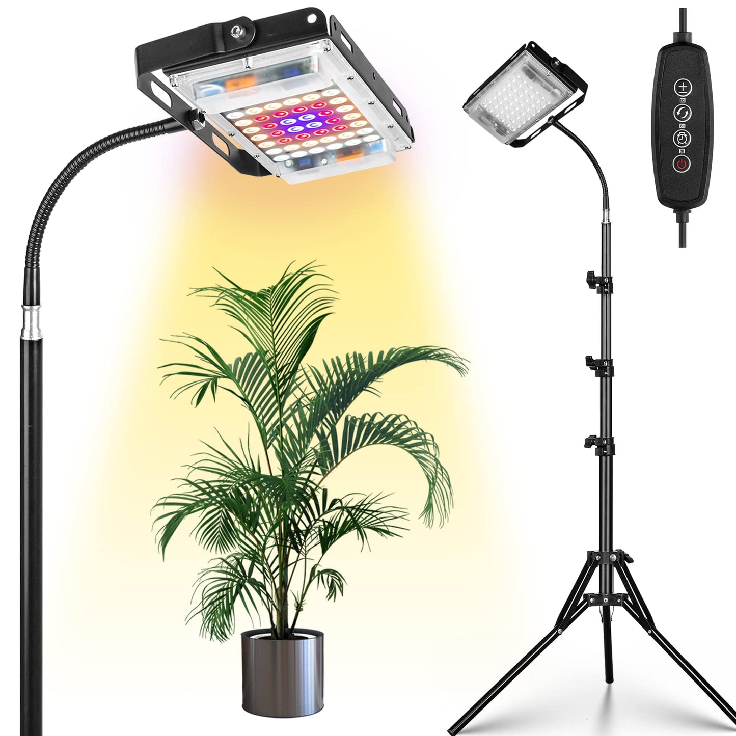 Skorter | Lbw Growth Light With Stand, Full Spectrum Led Plant Light For Indoor Plants, Floor Grow Lamp With 63" Adjustable Stand, 4H/8H/12H Timer, 6 Dimmable Brightness Levels, Ideal For Tall Plants