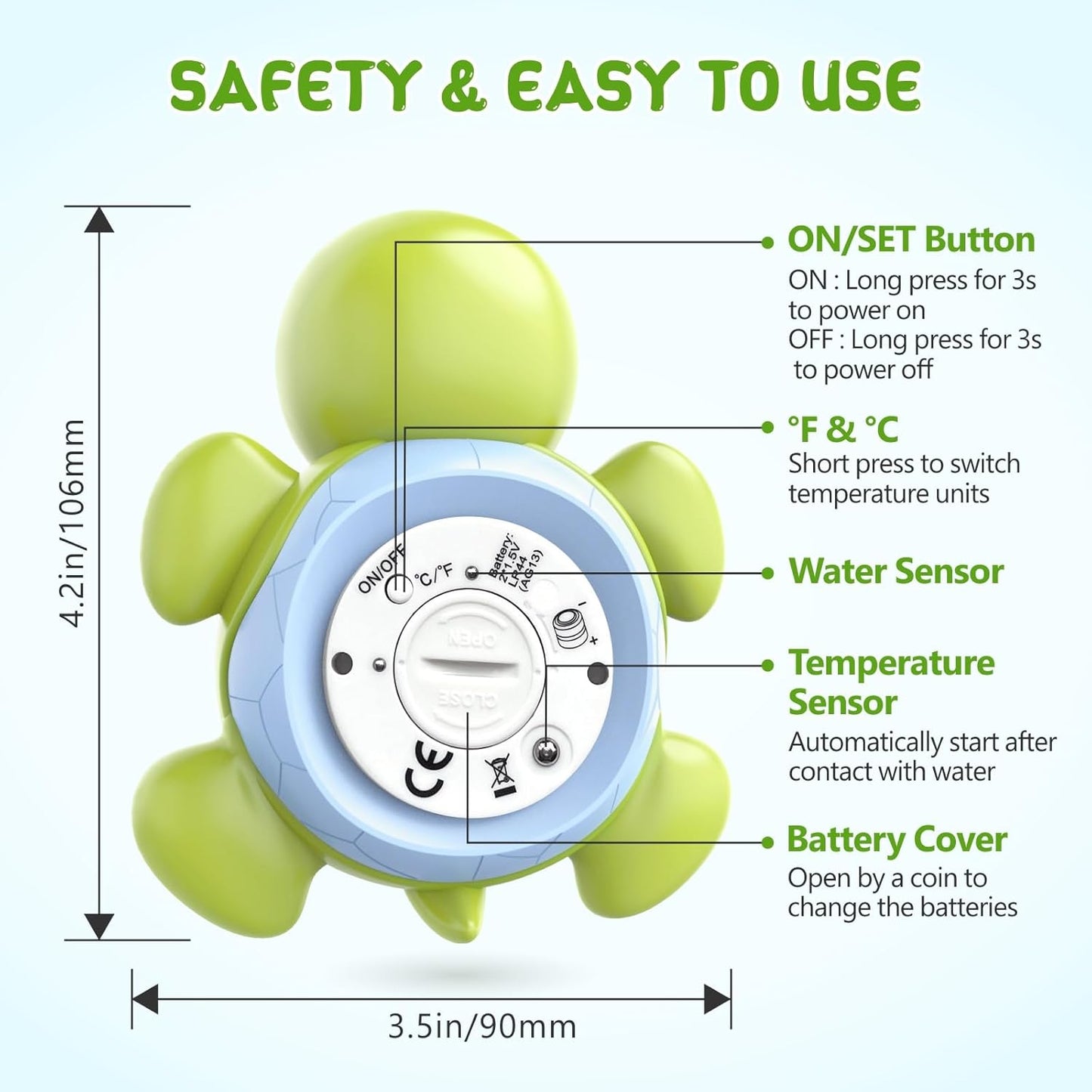 Skorter | AquaVeilig Baby Bath Thermometer – Digital Display with 3 Colors and Temperature Warning