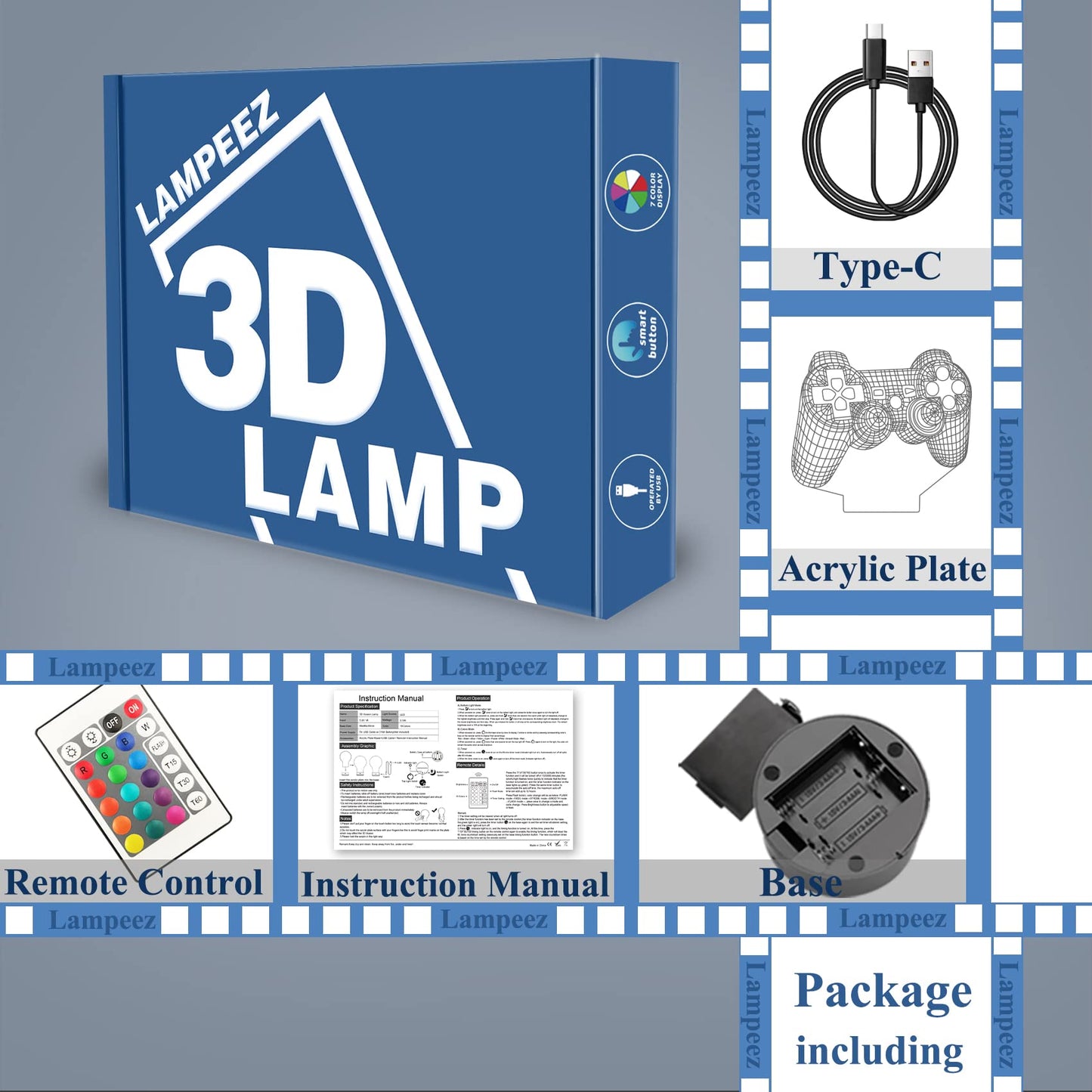 Skorter | Coopark Lampeez 3D Gamepad lamp - 16 color changing night lights for kids & gamers