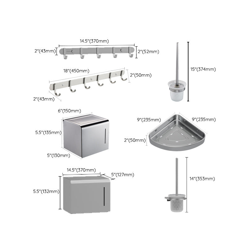 Skorter | 7-piece Bathroom Accessory Set Modern Aluminum Bathroom Set in Silver