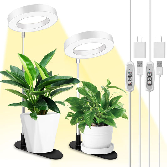 Skorter | Lordem Plant Growth Light, Full Spectrum Halo Desk Plant Light, Height Adjustable 7.8"-26", LED Grow Light, Automatic Timer 4H/8H/12H, 4 Level Dimmable, Ideal For Indoor Plants, White, 2 Pack