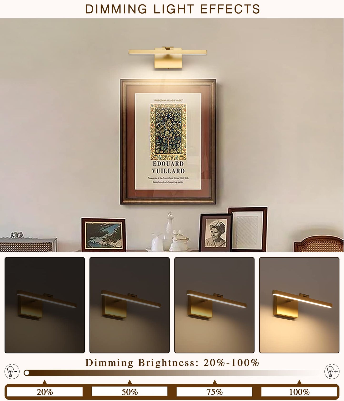 Skorter | Joosenhouse Gold Dimmable Picture Lighting, 300 Lumen Adjustable Wall Lamp For Paintings