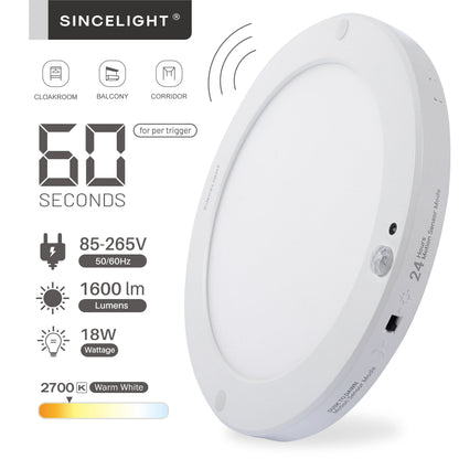 Skorter | Sincelight Pir Led Motion Sensor Ceiling Lamp, 18W Ultrathin, Warm White, Twilight Light