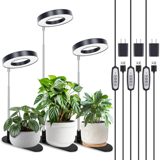 Skorter | Lordem Grow Light, 48 Leds Plant Light For Indoor Plants, Full Spectrum Desk Grow Lamp With Automatic Timer For 4H/8H/12H, 4 Dimmable Levels, Height Adjustable 7.8&quot;-26&quot;, Black, 3 Pack