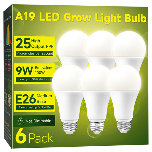 Skorter | Unilampro Growth Light Bulbs, Full Spectrum Light Bulb, A19 Growth Light Bulb, Plant Growth Light Bulbs E26 Base, 9W Plant Light Bulbs 100W Equivalent, Growth Bulb For Indoor Plants, Greenhouse, 6 Pack