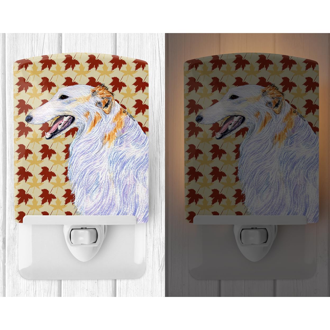 Skorter | Caroline'S Treasures Borzoi Autumn Leaves Ceramic Night Lamp, Ul-certified, 6X4X3, Multicolored