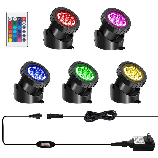 Skorter | T-Sun 5 Head Rgb Led Spotlight With Remote Control - Underwater Spotlights For Garden, Pool, Aquarium