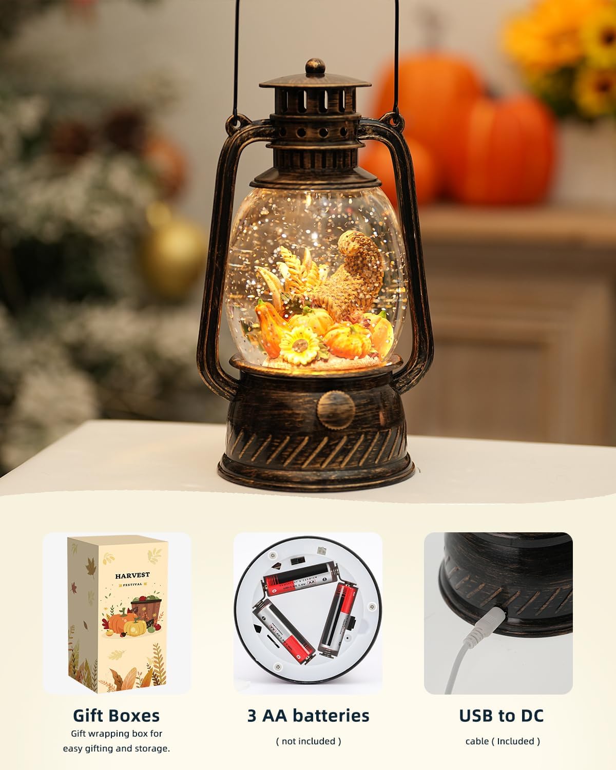 Skorter | Autumn Gloss Decorative Lamp with Pumpkins – Warm LED Light and 6-Hour Timer