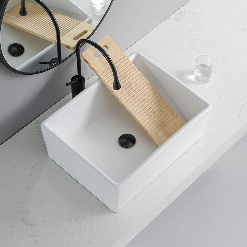 Skorter | Contemporary Bathroom Sink Porcelain Rectangular Vessel Sink Sink Only