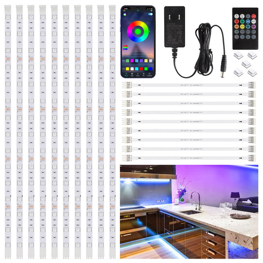 Skorter | Sixdefly 10 Pcs Rgb Under Cabinet Lighting Kit, App & Remote Control, 16.4Ft Led Strips Light