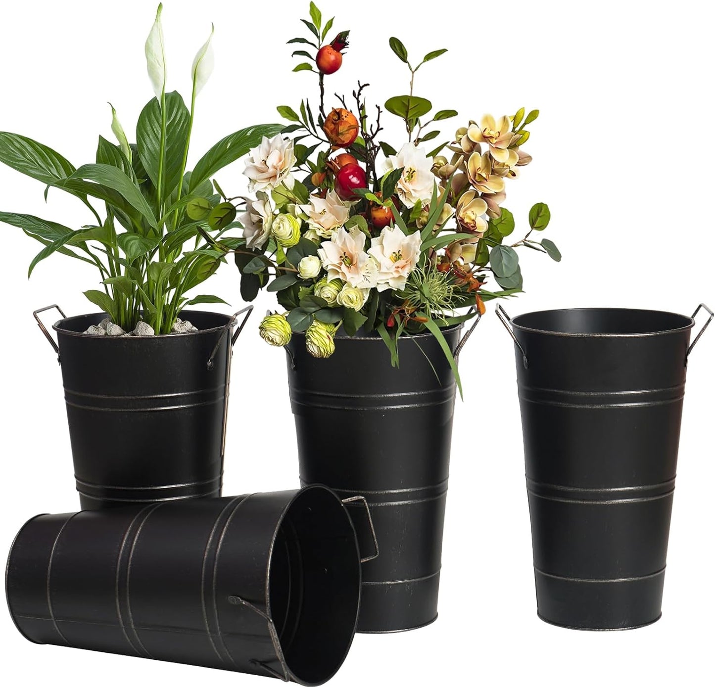 Skorter | Retro Iron Flower Bucket with Handles – Decorative Metal Flower Pot for Home