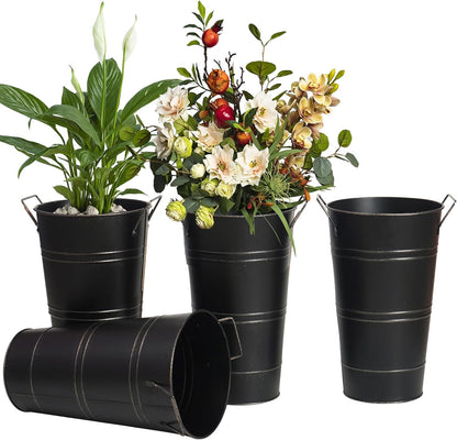Skorter | Retro Iron Flower Bucket with Handles – Decorative Metal Flower Pot for Home