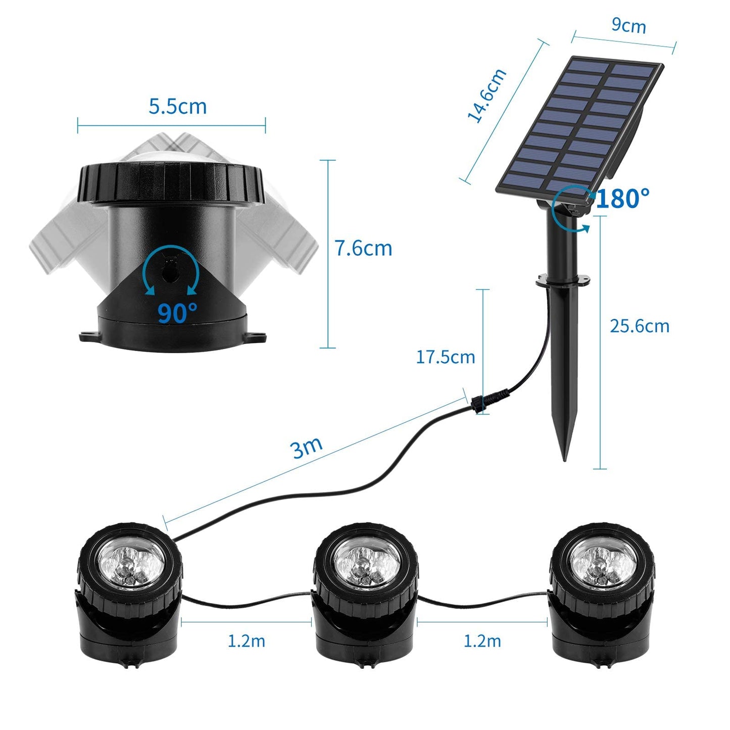 Skorter | T-Sun 3 In 1 Rgb Color Changing Solar Pond Lighting - Waterproof Led Spotlights For Garden & Pool
