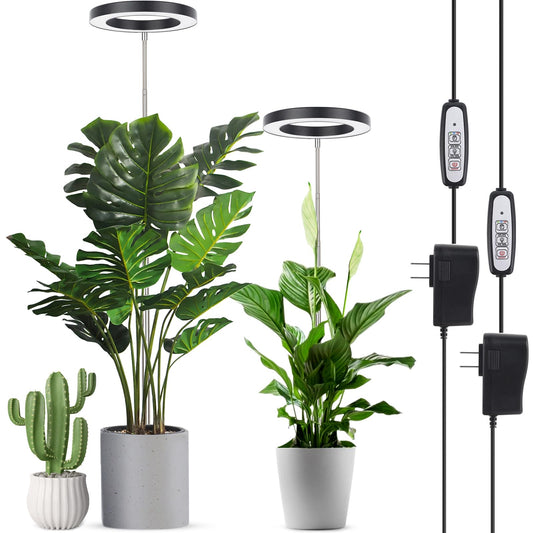 Skorter | Lordem Plant Growth Light, Full Spectrum Plant Light For Indoor Plants, Brightness Adjustable LED Grow Lamp With Auto On/Off Timer 4H/8H/12H, Height Adjustable, 2 Packs With Black