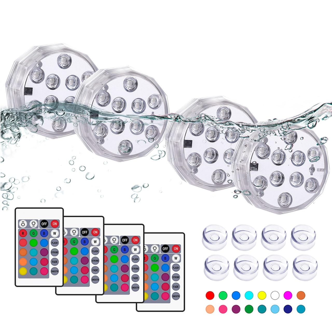 Skorter | Tepenar Submersible LED Pool Lights, Waterproof Remote Controlled Color Changing, 4 Pack