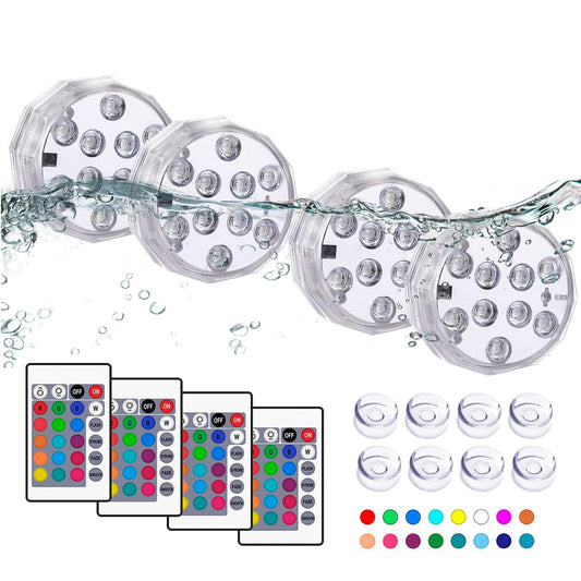 Skorter | Tepenar Submersible LED Pool Lights, Waterproof Remote Controlled Color Changing, 4 Pack