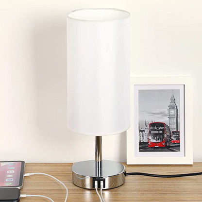Skorter | Touch Control Table Lamp - Table lamp with USB ports and 3-way dimmable flaxen shade