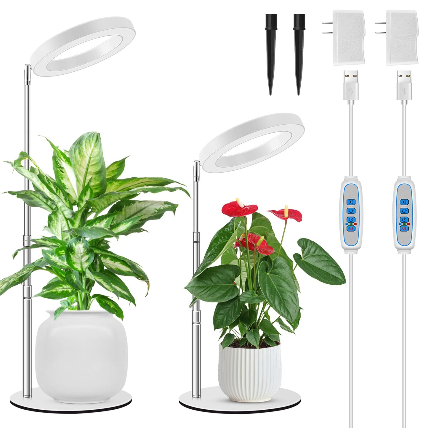 Skorter | Coal sinss Growth Lamps For Indoor Plants, 80 Leds Full Spectrum Plant Lamps For Indoor Growth With 2 Mounting Options, 6H 12H 16H Timer, 3 Spectrum Modes, 37 Inches Height Adjustable Growth Lamp, 2 Pack