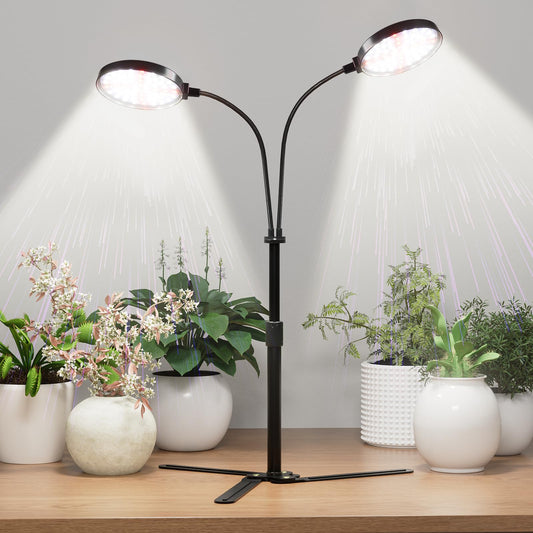 Skorter | Growth light for indoor plants, 6000K full spectrum plant light for indoor cultivation, 3.5'' LED dual ring growth light, height adjustable 9-16'', automatic on/off timing 4/8/12/18 hours (Black)