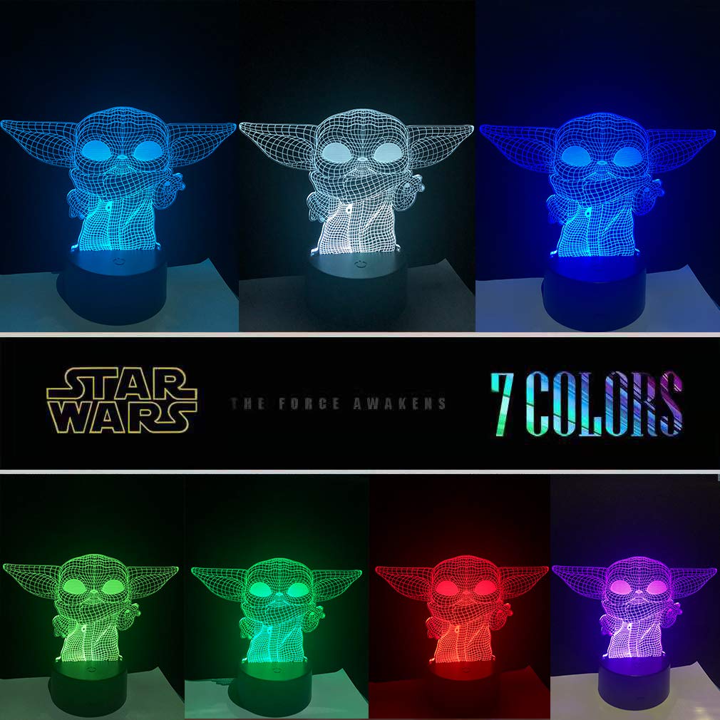 Skorter | Manco Star Wars 3D Illusion Night Light, 16 Color Changing Lamp - Baby Yoda, Darth Vader, Stormtrooper