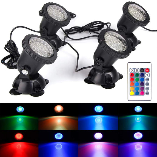 Skorter | Gzkanful Underwater Pond Light, Rgb Color Changing Spotlights Colored Led Fountain Light Landscape Outdoor Spot Light Ip68 Waterproof Dimmable For Garden Yard Lawn Holiday Halloween (4 Lights)