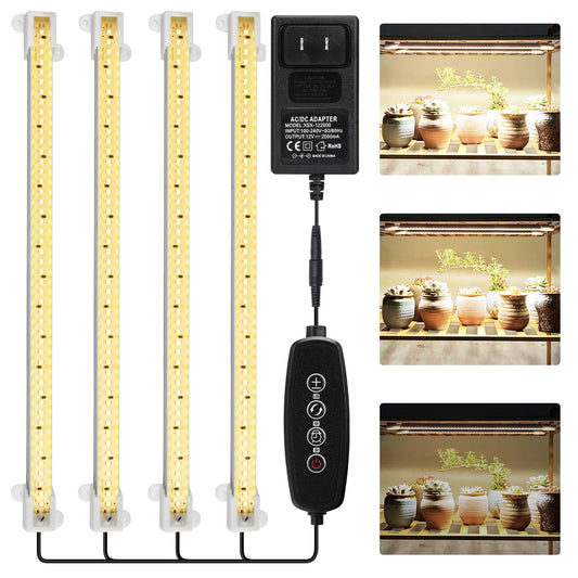 Skorter | Mosthink Growth Light For Indoor Plants Full Spectrum, 5500K LED Growth Light Strips, Plant Light For Indoor Growth With Auto Timer 3 6 12H, 4 Packs