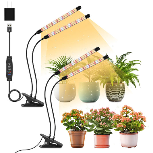 Skorter | Lpmzmbl 4 Heads Clamp Grow Light With V-shaped Design, Full Spectrum Grow Light For Indoor Plants, Adjustable 360° Gooseneck Grow Lamp, 3/9/12H Timer & 10 Dimming Levels For Plant Growth (2 Pack)