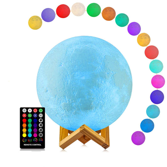 Skorter | Logrotate 9.6&quot; Moon Lamp - 3D Printed Led Night Light With Timer & 16 Colors, Beige