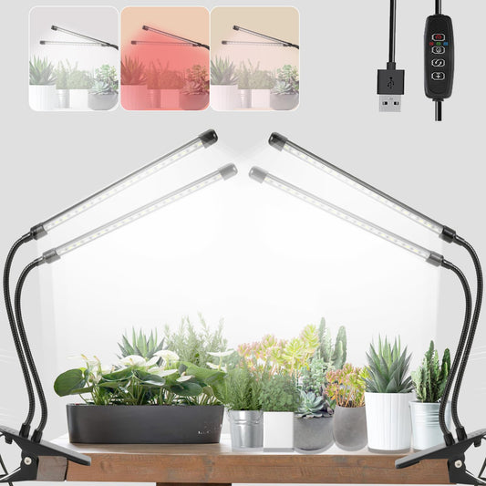 Skorter | Otryad Growth Light For Indoor 6000K White Red 40 Leds, Full Spectrum 9-Level Dimmable Indoor Plant Growth Light For Seed Starting, Auto On/Off Clamp Led Plant Growth Lamp, 3/9/12H Timer, 2Packs