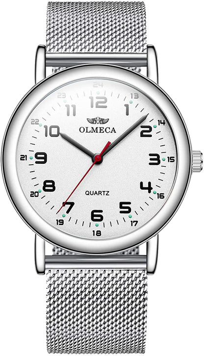 Skorter | OLMECA Men’s Watch Wrist Watches Analog Quartz Waterproof Stainless Steel Mesh Band Simple Watch for Men 709wd