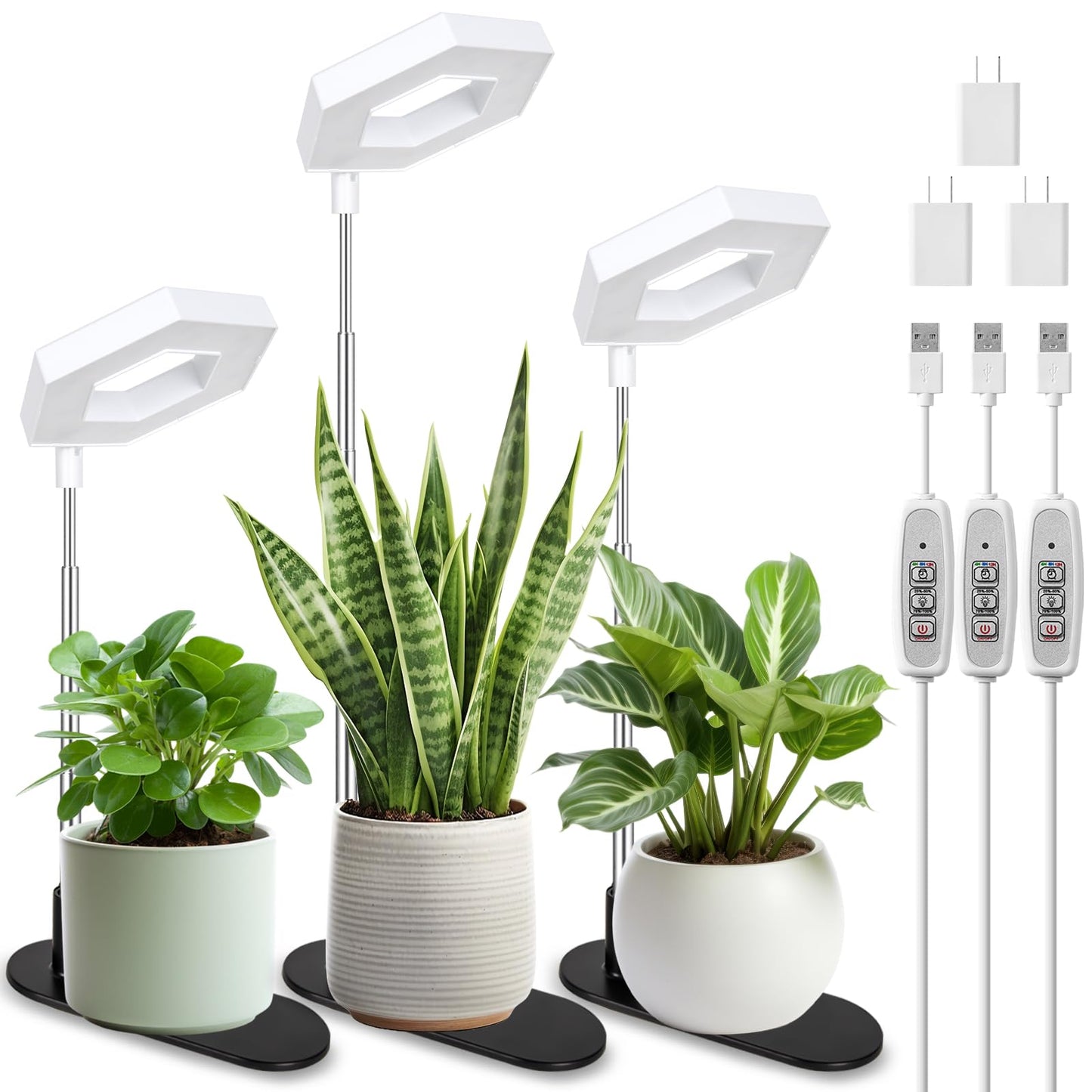 Skorter | Foxgarden® Plant Lighting, 126Leds Grow Lamp for Indoor Plants, Full Spectrum Table Grow Lamp with Removable Base, Height Adjustable 7.8"-26" with Automatic Timer 4H/8H/12H, 4 Dimmable Brightness Levels, 3 Pack