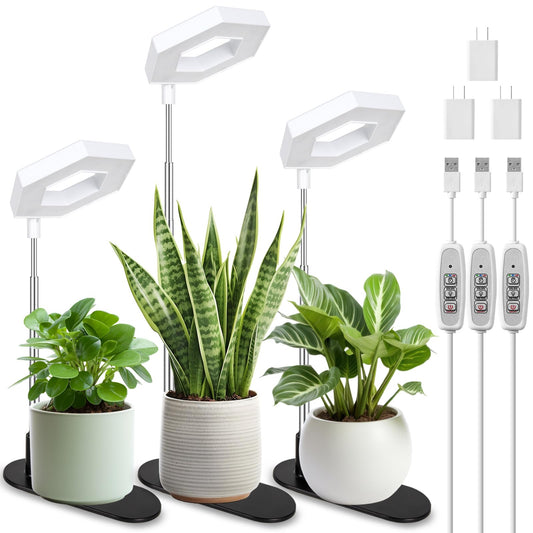 Skorter | Foxgarden® Plant Lighting, 126Leds Grow Lamp for Indoor Plants, Full Spectrum Table Grow Lamp with Removable Base, Height Adjustable 7.8"-26" with Automatic Timer 4H/8H/12H, 4 Dimmable Brightness Levels, 3 Pack