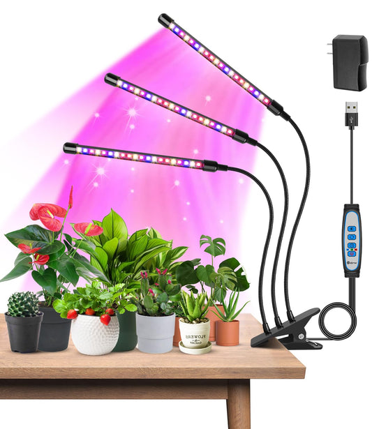 Skorter | Garpsen Plant Light, 3 Heads Red Blue Warm White Full Spectrum Grow Light For Indoor Plants, 60 Linkable Led Grow Light For Seed Starting, With Automatic On/Off 6/12/16H Timer, 5 Dimmable Levels