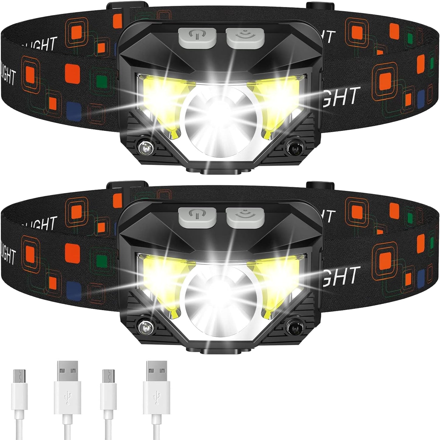 Skorter | 2-Pack Ultra-Bright Led Rechargeable Headlamp Flashlight Waterproof And Motion Sensor