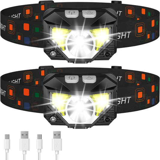Skorter | 2-Pack Ultra-Bright Led Rechargeable Headlamp Flashlight Waterproof And Motion Sensor
