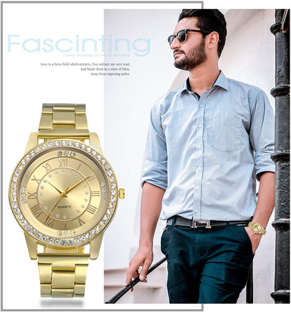 Skorter | Lancardo Men's Luxury Jewelry Gold Tone Bling Crystal Accents Stainless Steel Wrist Watch for Halloween Costume Party