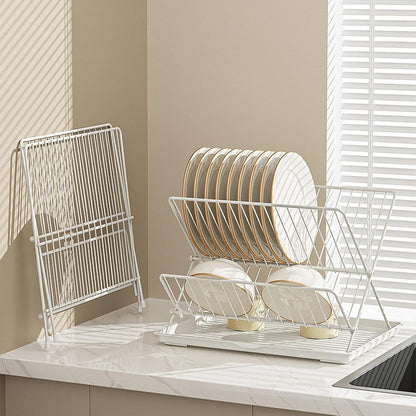 Skorter | Folding Dish Drying Rack – 2-Tier Countertop Drainer with Detachable Tray – Kelvra