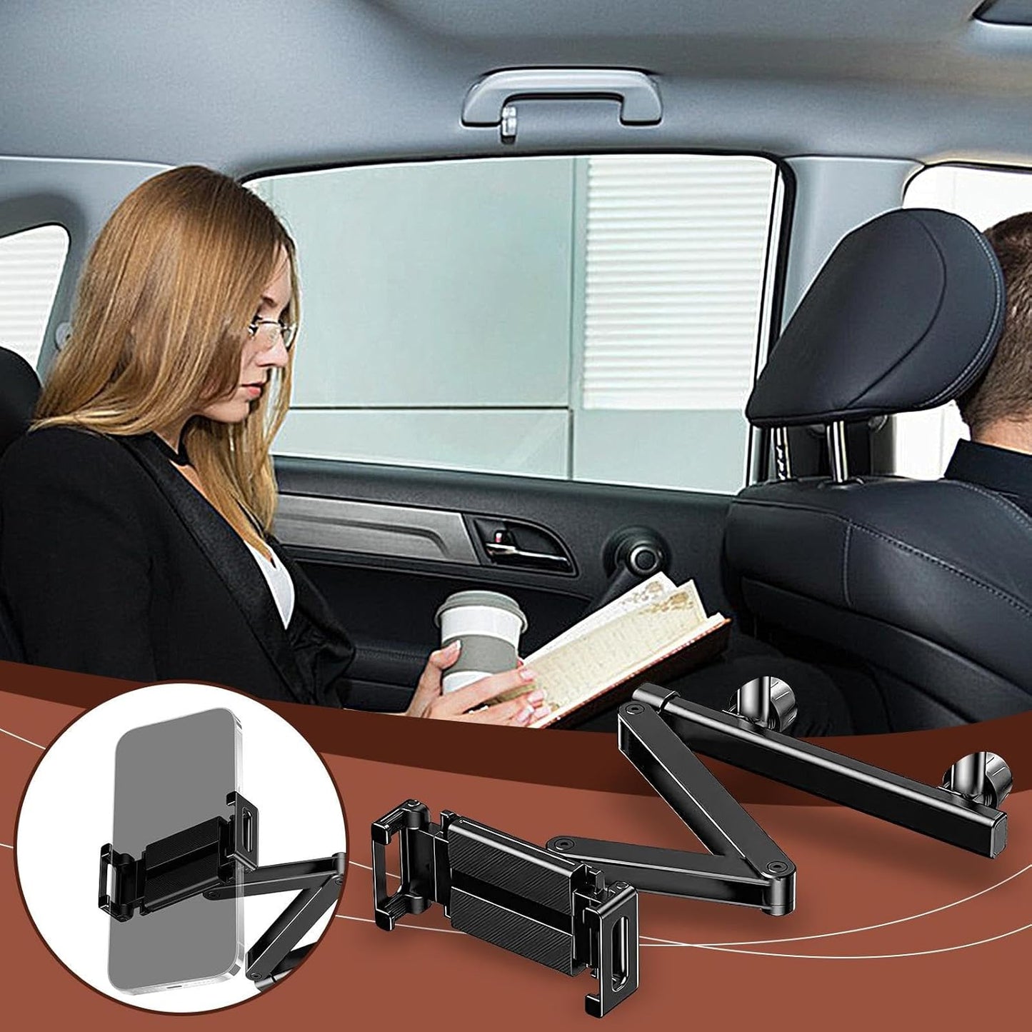 Skorter | Car Headrest Tablet Holder – Adjustable 360° Backseat Phone & Tablet Mount – Movira