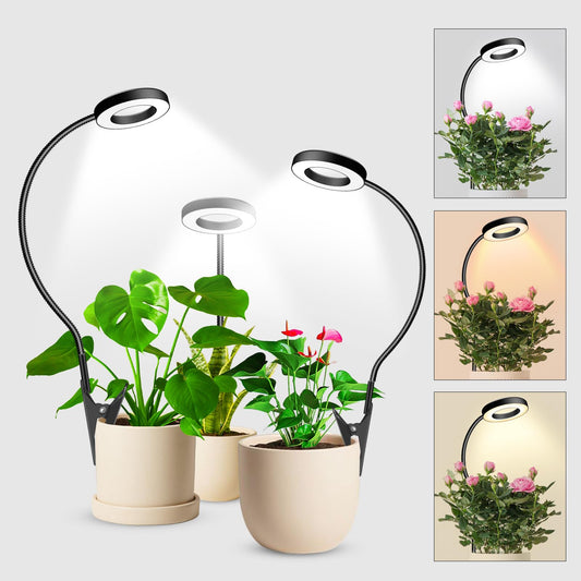 Skorter | Wolezek 2 in 1 Growth Light for Indoor Plants, 3 Colors Plant Lights for Indoor Growth with 360° Goosenecks, 48 LEDs Full Spectrum Plant Growth Light Indoor, 6/12/16T Timer, 5 Brightness Levels, Black 3 Pack