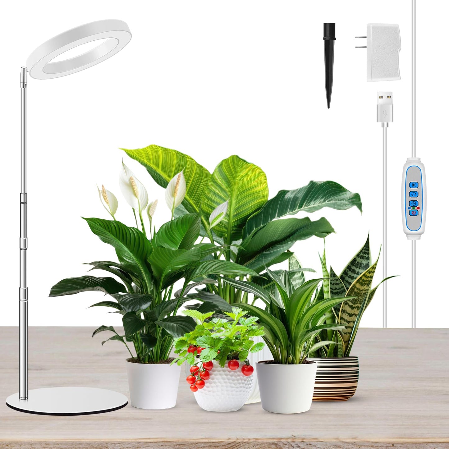 Skorter | Coal Sinus Growth Light For Indoor Plants Full Spectrum, 80 LEDs Plant Light For Indoor Growth With 2 Mounting Options, 6H 12H 16H Timer, 3 Spectrum Modes, 37.4 Inches Height Adjustable Desktop Grow Lamp