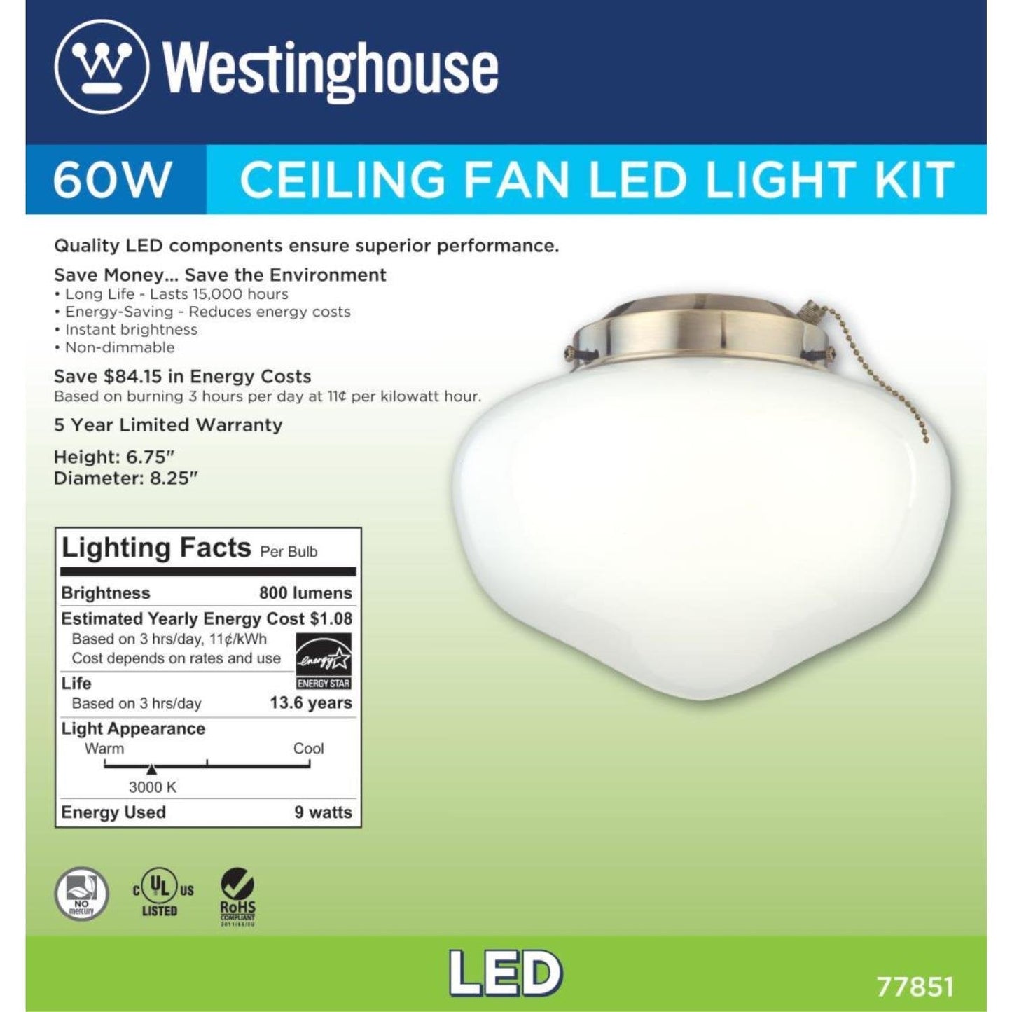 Skorter | Westinghouse Led Schoolhouse Light Set, Energy Star, Antique Brass with White Opal Glass