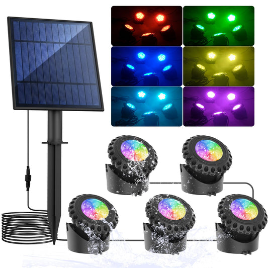 Skorter | T-Sun Sun Source Spotlight - 5 RGB LED Underwater Lights, IP68 Waterproof for Garden & Aquarium
