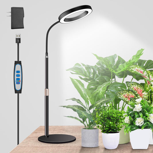 Skorter | Garpsen Growth Light For Indoor Plants, 80 LEDs Full Spectrum Desktop Plant Light With Timer For 6H/12H/16H, 5 Dimmable Levels & Flexible Gooseneck 6000K Growth Lamp With Base, Height Adjustable 16.5-25"