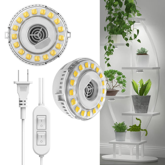 Skorter | Sansi 10W Led Puck Grow Light - Full Spectrum 2-Head Plant Lamp with On/Off Switch, White