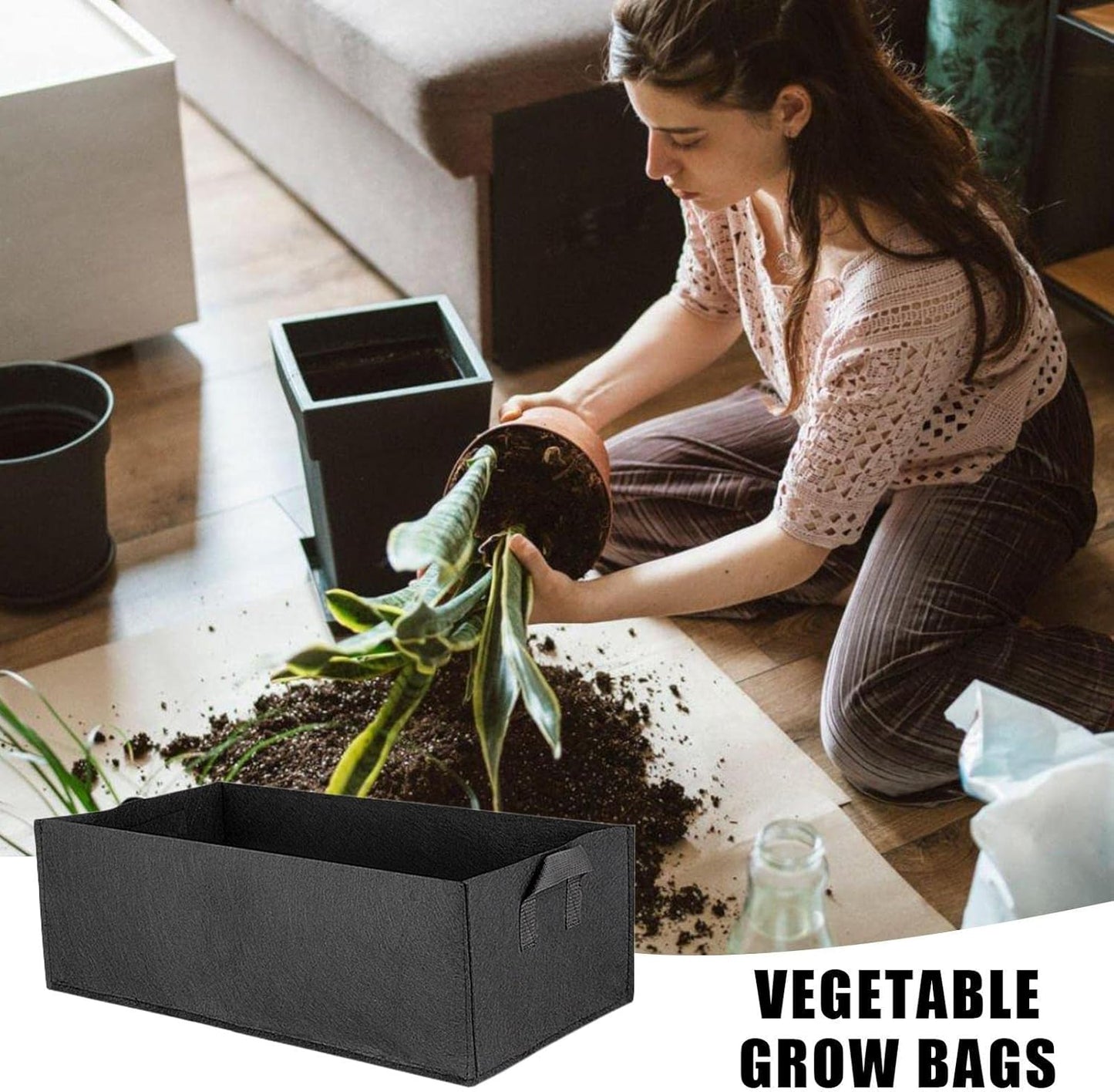 Skorter | Foldable storage box made of felt for plants with handles